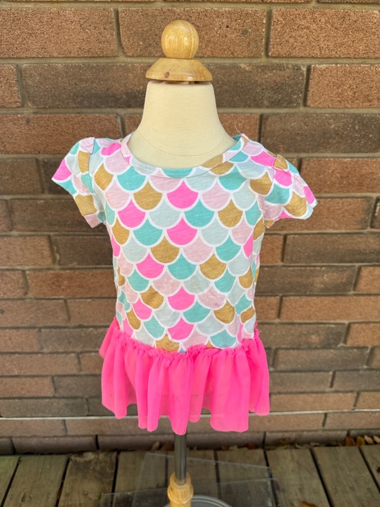 Carter's Other - Carter's Multicolor Mermaid Scale Short Sleeve Top w Hot Pink Tulle Hem Size 3T